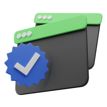 3D Black or dark mode window with verified icon badge png