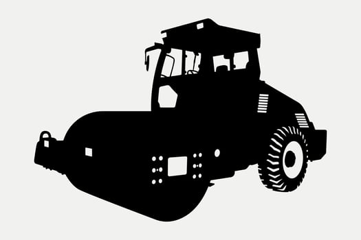 Single Drum Roller construction vehicle, heavy Equipment Silhouette Illustration. vector