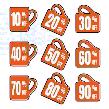 Label Discount Percent Color Flat Vector Design - Sticker Coupon Promotion - Mug Symbol