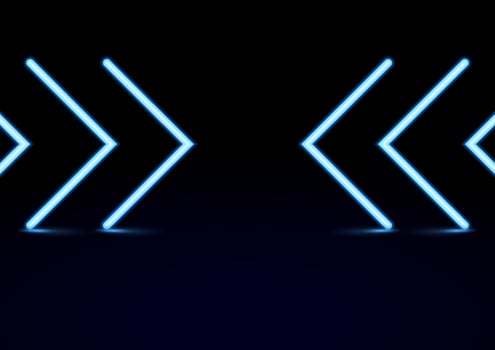 Abstract blue neon light arrow effect background, vector illustration.