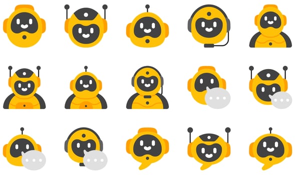 Set of Vector Icons Related to Chatbot. Contains such Icons as Bot, Robot, Chatbot, Chat, Message, Conversation and more.