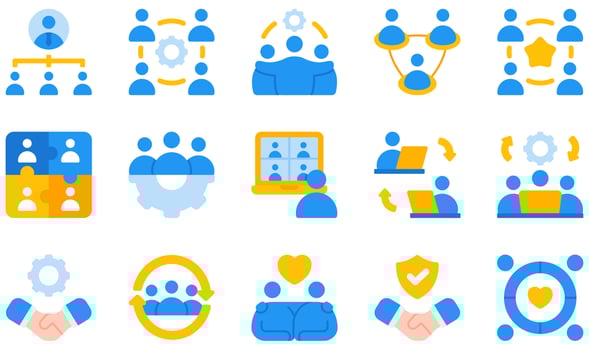 Set of Vector Icons Related to Teamwork. Contains such Icons as Structure, Team, Teamwork, Together, Trust, Unity and more.