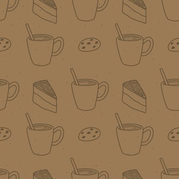 Kraft paper pattern with morning snacks. Wrapping paper and packaging patterns. bakery. vector