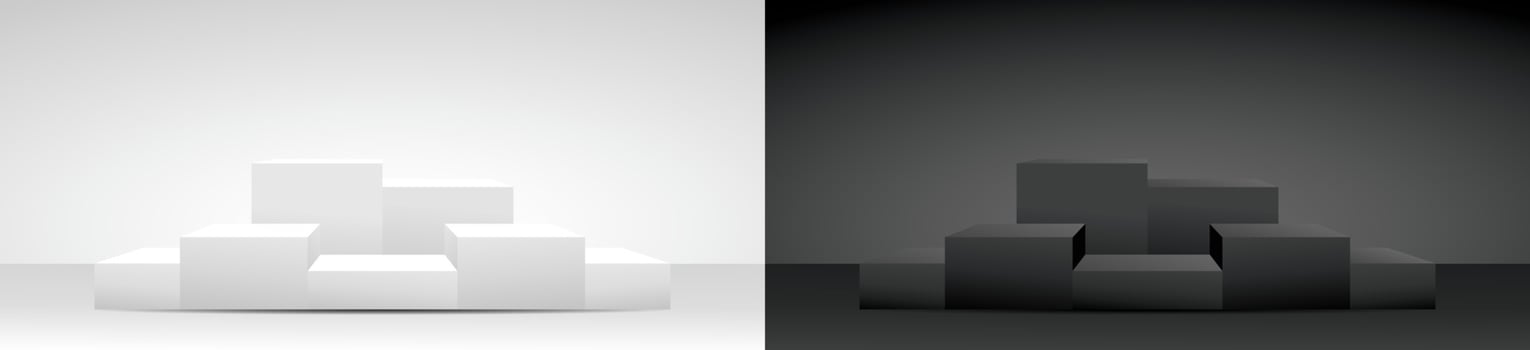 black and white modern minimal square display podium set 3d illustration vector for putting your object