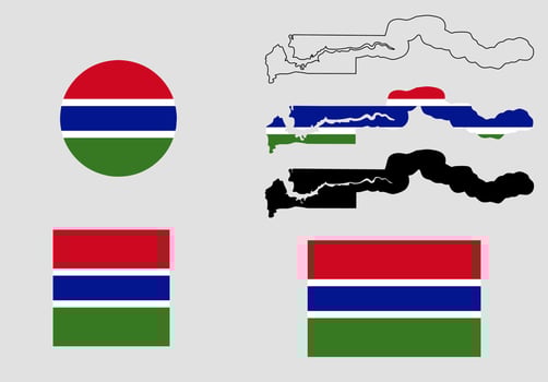 republic of gambia map flag icon set vector