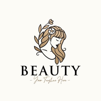 Woman feminine with floral gold beauty logo and icon template vector