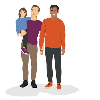 male parents with little daughter vector