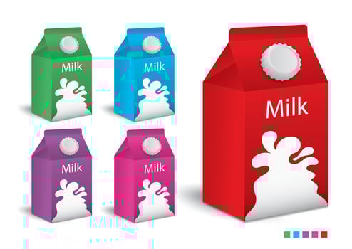 Milk boxes, Juice boxes set Vector realistic. Mock-up packages. White paper drink packaging 3D.