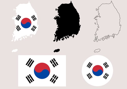 south korea map flag icon set vector