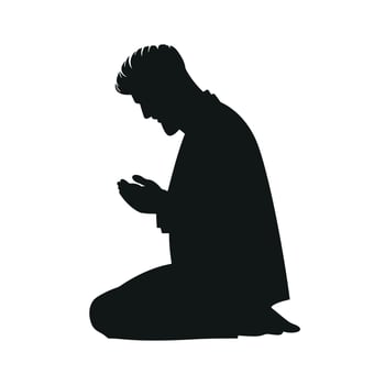 Muslim Man Praying Making Supplication Silhouette Illustration. vector
