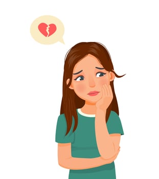 depressed young woman feeling sad, broken heart, upset, tired and bored with hand on her cheek and crossed arms vector