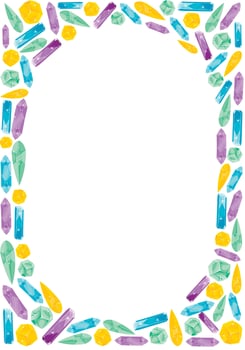 Frame with an empty circle inside and colorful crystals around vector