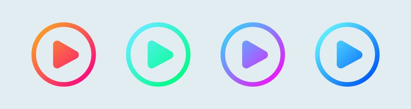 Vector play button gradient icon in circle on white background.