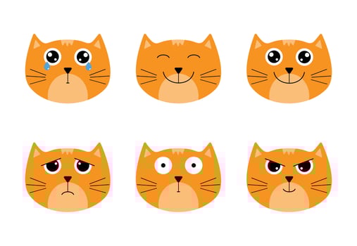 Set of cute cat emoticons in flat design vector
