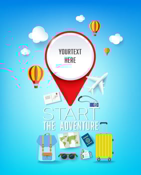 Travel concept vector illustration in paper cut style design. Vacation background