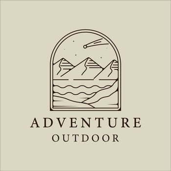 mountain and lake logo line art simple minimalist vector illustration template icon graphic design. adventure and outdoors sign or symbol for travel company with badge and typography