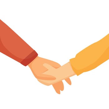 Vector cartoon illustration. The adult holds the child's hand. Family and safety concept.