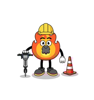 Character cartoon of fire working on road construction vector