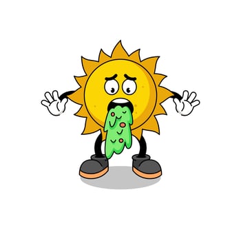 sun mascot cartoon vomiting vector