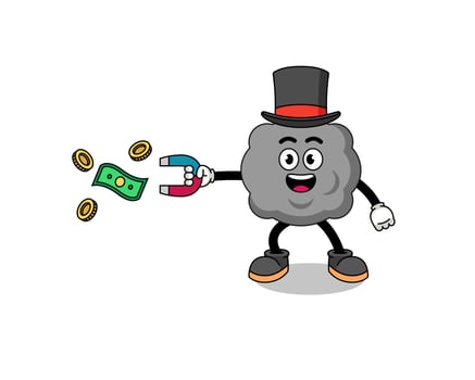 Character Illustration of dark cloud catching money with a magnet vector