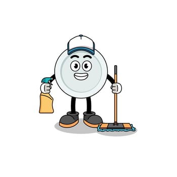 Character mascot of plate as a cleaning services vector