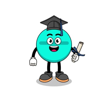 medicine tablet mascot with graduation pose vector