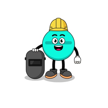 Mascot of medicine tablet as a welder vector