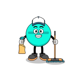 Character mascot of medicine tablet as a cleaning services vector