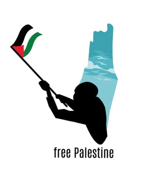 illustration of silhouette of a person with a palestine flag vector