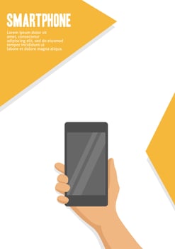 vector illustration of a hand holding a cellphone suitable for a poster template or book cover about technology or smartphone