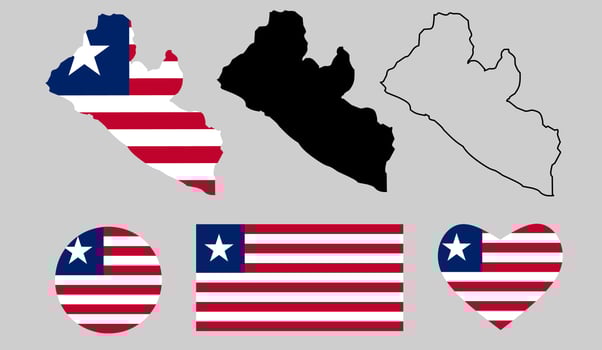 liberia map flag icon set vector