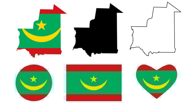 mauritania map flag icon set vector