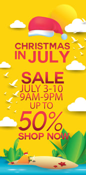 Christmas in June, July, August, for poster, marketing, advertising, summer sale, greeting card. santa in summer with copy space discount offers. vector