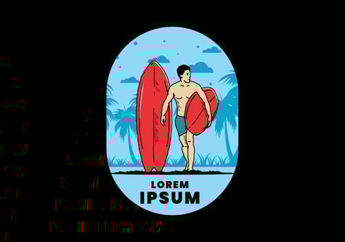 The shirtless man holding surfboard illustration vector