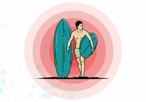The shirtless man holding surfboard illustration vector
