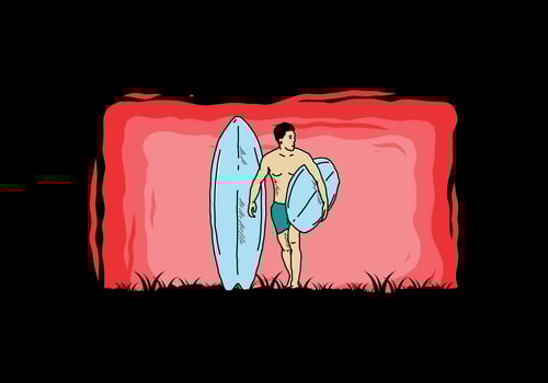 The shirtless man holding surfboard illustration vector