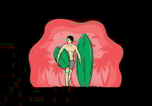 The shirtless man holding surfboard illustration vector