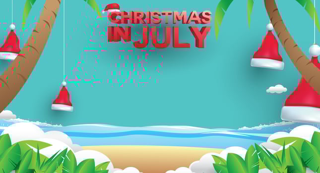 Christmas in June, July, August, for poster, marketing, advertising, summer sale, greeting card. santa in summer with copy space for text vector