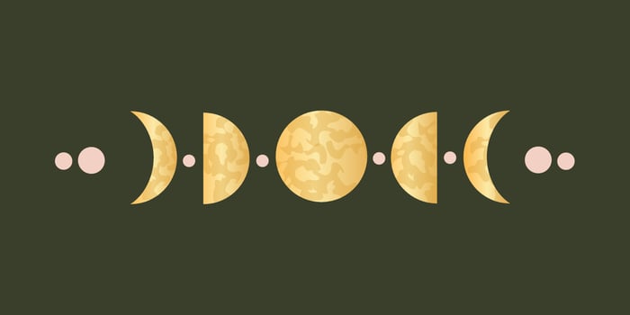 Moon phases for pagan sacred astrology. Celestial complete cycle of moons with decorations. Vector illustration