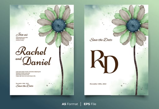 Watercolor wedding invitation template with brown and green flower ornament vector