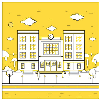 Hospital Flat Design Vector Illustration with natural environment