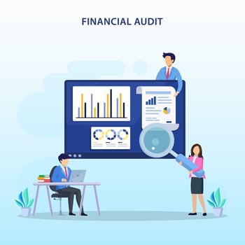 Financial audit concept. Managment calculation, financial accounting or audit tax service. vector illustration