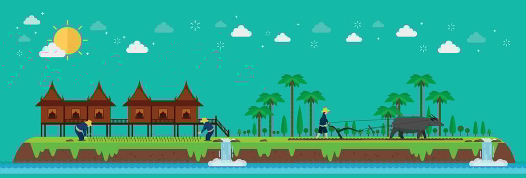 Welcome to Thailand and Guardian Giant, Thailand travel concept. The Golden Grand Palace To Visit In Thailand in flat style vector