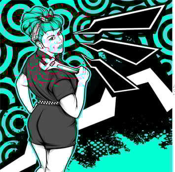 garage girl with rockabilly fashion illustration with awesome backgroundground vector