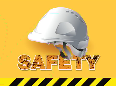 safety first, Engineer helmet on yellow background, safety equipment, construction concept, vector design