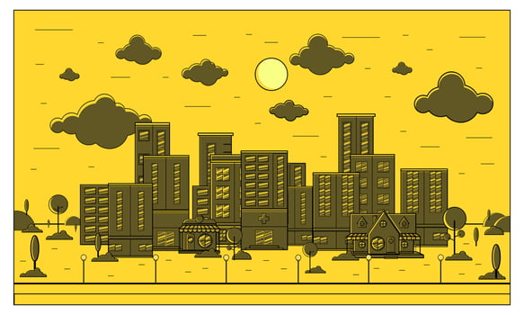 Vector illustration of city background in the afternoon