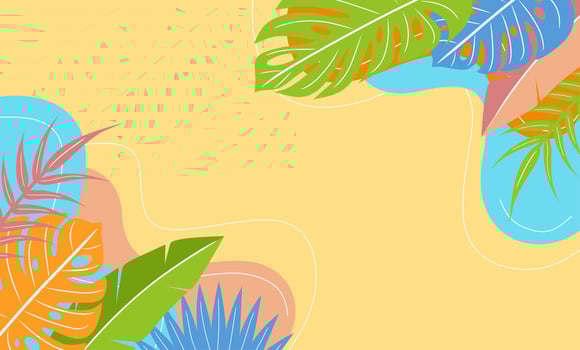 Summer background vector design. Hello summer concept design. Abstract background illustration with wave line and leaves. Colorful banner