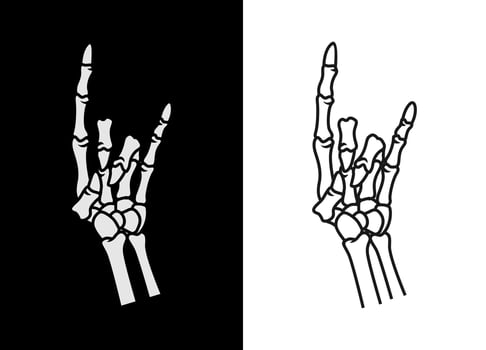 Black and white hand of human skull line art vector illustration. Rock element for apparel design, poster, merchandise, band. Vector eps 10