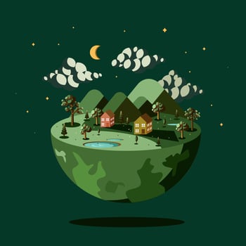 Beautiful green earth, vector natural night view