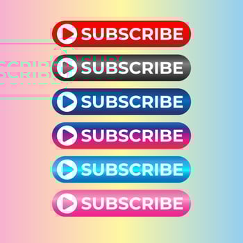 Subscribe Button For TV Channel or Social Media With Play Button, Rounded Shape, Ellipse, Gradient Colour, Glossy, Metallic vector